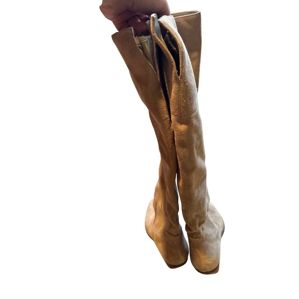 Marc Fisher LTD Suede Knee High‎ Boots Tan Block Heel Pointed Toe Women's 7